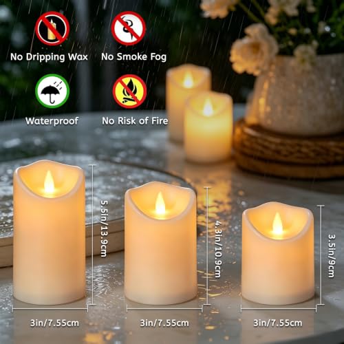 Image of antizer Flameless Candles Set of 9 Plastic LED Ivory Pillars with 2 Remotes & Timer, Battery Operated Outdoor Decor for Garden Patio, Wedding & Home Festival (Ivory - 3 inch D x 9 Pack)