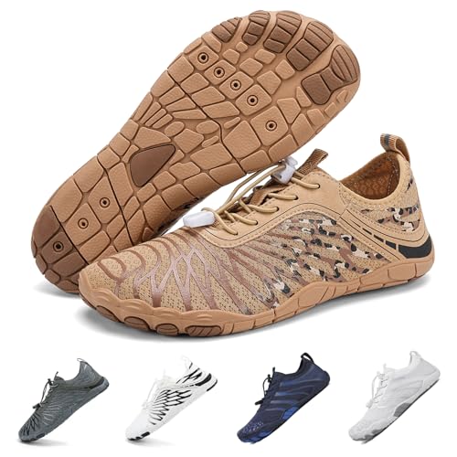 YVIPO Hiking Barefoot Shoes for Women Men Breathable & Non-Slip Athletic Barefoot Wide Toe Water Shoes Lightweight Perfect for Walking,Running,and Swimming Tan