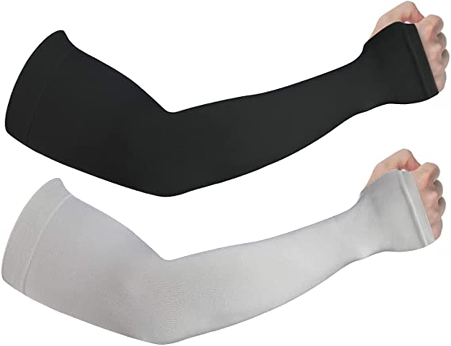 Merin2 Pairs Sun Protection UV Cool Cooling Arm Covers, UPF 50 Arm Covers with Thumb Holes, Arm Sun Covers for Cycling, Driving, Golf, Running, Sports Arm Covers, Tattoo Sleeves for Men, Women, Black Grey