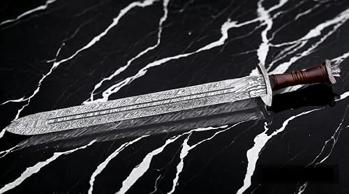 Miniatura 8 de Espada de acero de Damasco forjada a mano personalizada Espada de daga suiza Viking Gladius Espada de doble filo Espada de Gladiador de sangre