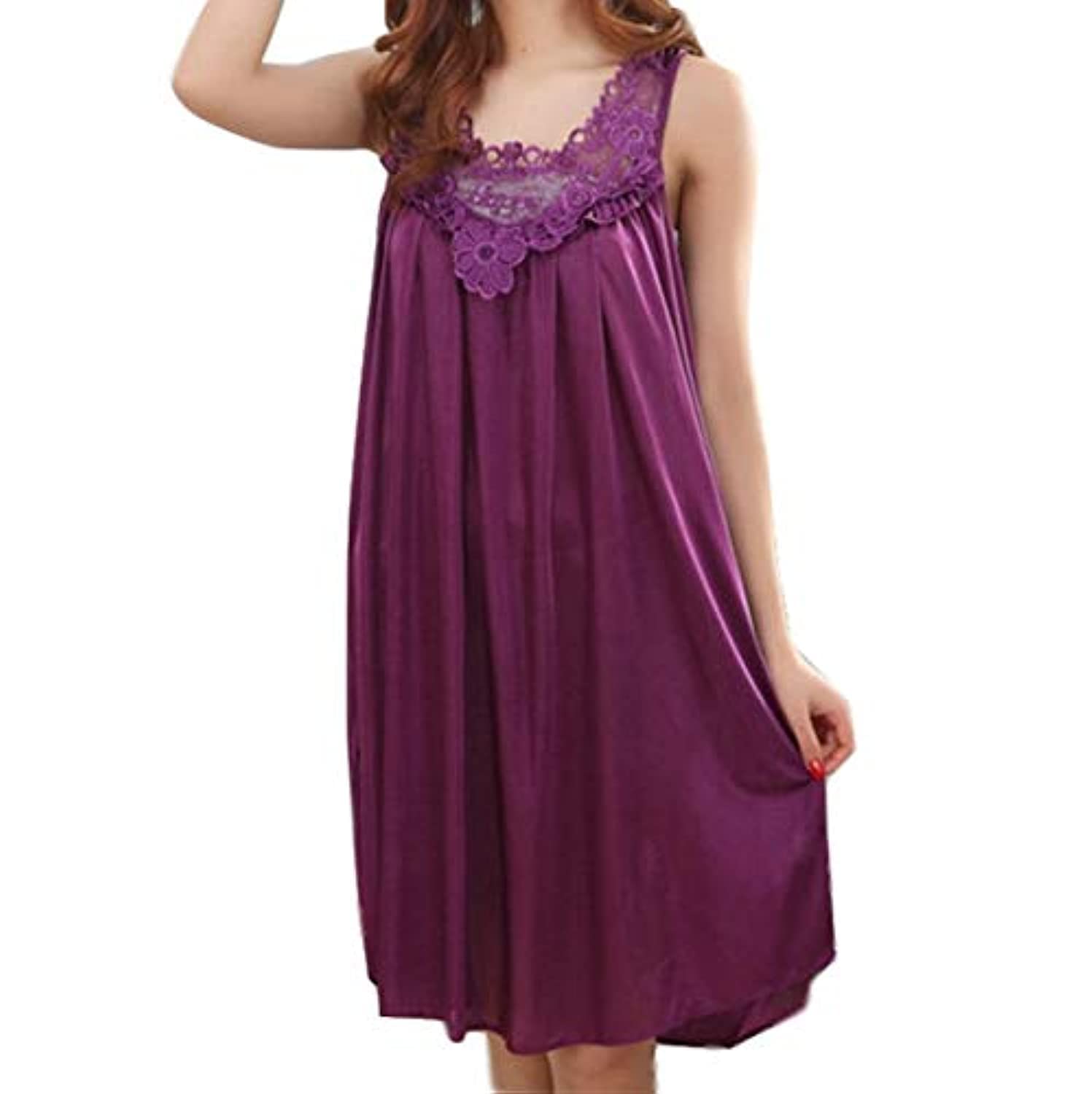 OthersWomen's Ice Silk Sleeveless Siamese Night Dress (Purple)
