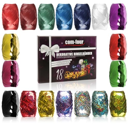 COM-FOUR® 18x ruban à paillettes aux couleurs vives - 20 m par rouleau - excellent ensemble de rubans cadeaux pour l'artisanat et l'emballage - ruban poly...