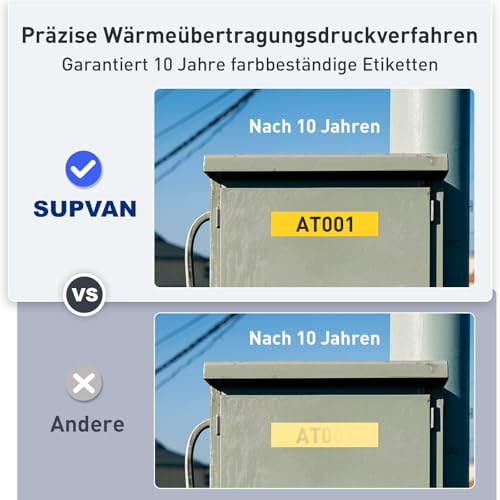SUPVAN G15M Mini Industrielle Etikettendrucker mit 2 Etiketten, Wiederaufladbares Etikettiergerät mit QWERTZ Für 6-15 mm Thermoetiketten & Schrumpfschläuche, Label Printer für Fabrik, Außenbereich