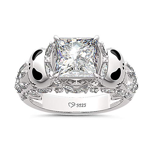 Jeulia Jack Nightmare Rings Women Christmas Skull Rings 925 Sterling Silver Princess Cut Band Ring Anniversary Promise Romantic Christmas Gifts for Her2