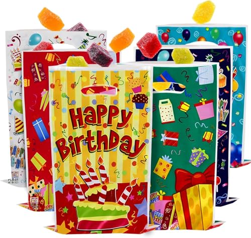 Doubleggs 120-Pack Birthday Party Favor Gift Bags, 6 Styles Perfect for Candy, Cookies, and Biscuits, Tote Gift Bags for Celebrations