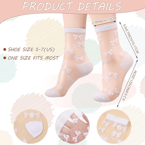 Image of Jspupifip Sheer See Through Socks for Women - Striped Plaid Mesh | Polka Dot & Bow Design Transparent Soft Breathable Fashion Stockings, Lightweight Lace Socks