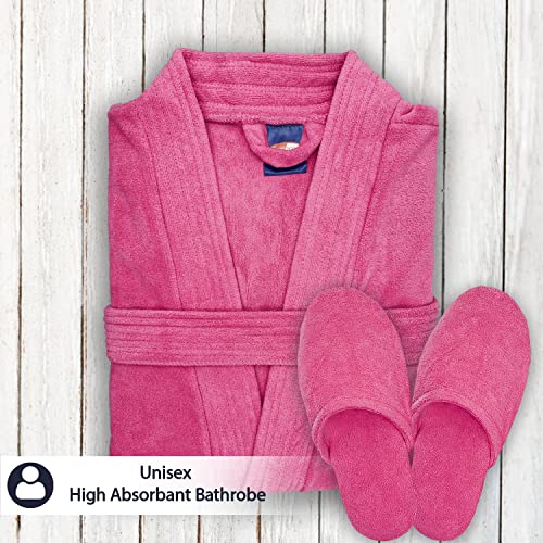 Image of Sassoon Venir Microfiber Bathrobe With Slippers for Men & Women, Unisex Luxury Bathrobe Towel, Spa Robe Combed (Pack of 1) - Coral Pink Color