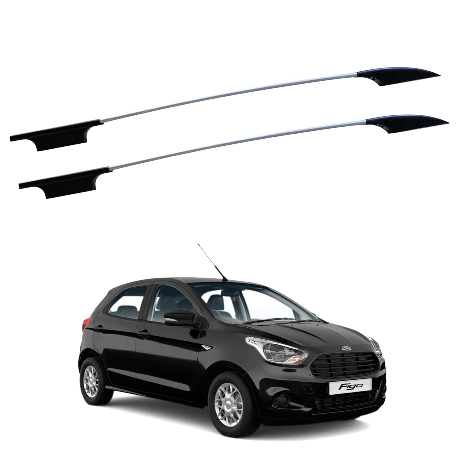 aksmit universal car roof rail | no drill roof rail with original 3m adhesive tape | metal bar + abs plastic base | pair of 2, silver | fits most cars, hatchbacks, sedans & suvs d35