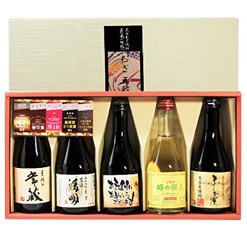 人気大分麦焼酎 受賞蔵 飲み比べセット [ むぎ五彩 ] 誕生日おめでとうラベル 300ml×5本 (誕生日ラベル) 還暦 誕生日 贈り物 ギフト