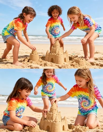 Image of SunFoucs Girls Kids Shirts Size 5-12 Tie Dye Casual Tshirt Short Sleeve Crewneck Tee Top | Short Sleeve Rainbow Tee Top