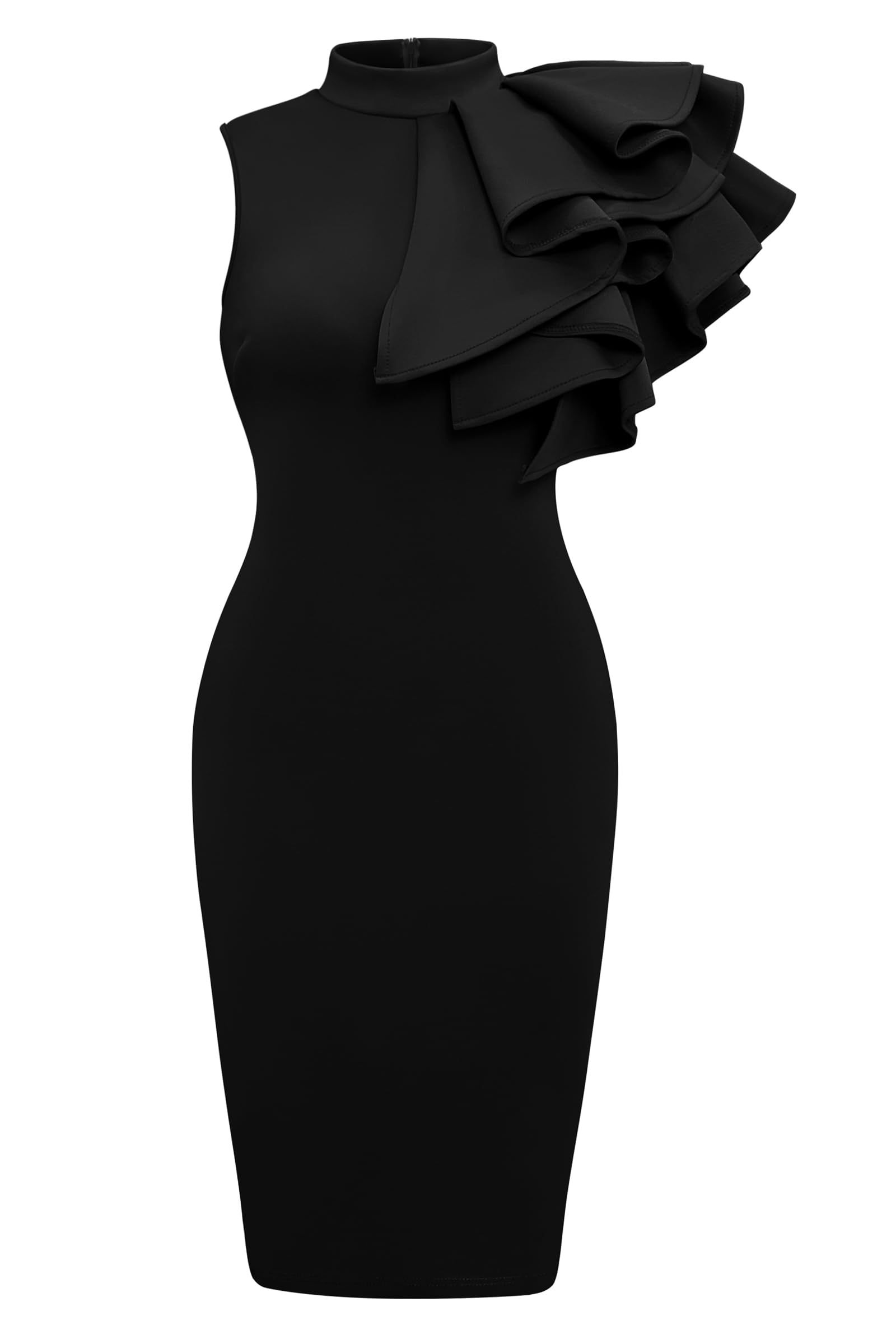 Memoriesea Women's Ruffle Sleeveless Bodycon Knee Length Party Pencil Midi Dress