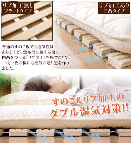 タンスのゲン ベッド シングル すのこ 折りたたみ 完成品【すのこ厚25㎜!通気性 のリブ加工】 ロール式 コンパクト すのこベッド 滑り止め付き シングルベッド すのこマット 17610007(36318) の商品画像 3
