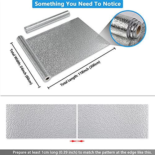 Cre8Tive 24" X 118" Large Size Silver Stainless Steel Contact Paper Peel And Stick Aluminum Foil Sheet Wallpaper Waterproof Heat Resistant Oil Proof Wall Film For Kitchen Backsplash Countertop Cabinet #TOP6