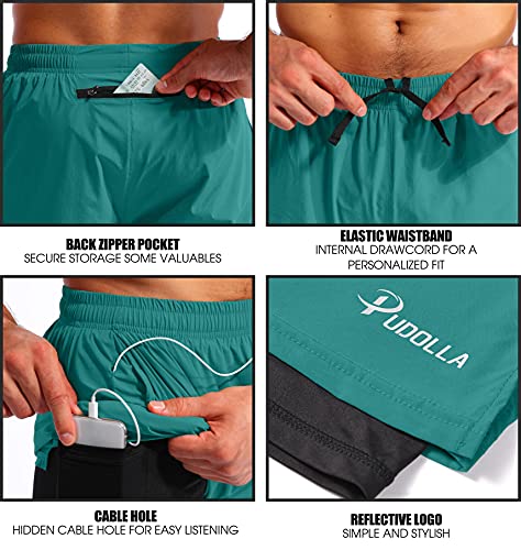 Image of Pudolla Men's 2 in 1 Running Shorts 5 inch Quick Dry Gym Athletic Workout Shorts for Men with Phone Pockets