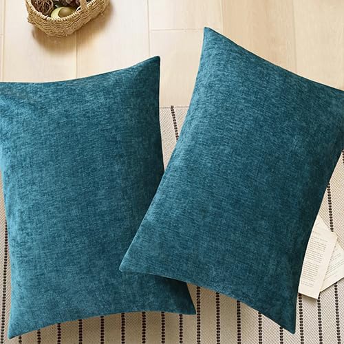 Image of CaliTime Pack of 2 Cozy Standard Pillow Shams Cases for Bed Bedding Decoration Solid Dyed Soft Chenille 20 X 26 Inches Ocean Blue