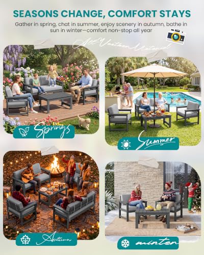 Image of SERWALL 2 Pieces Single Cushioned Sofa Armchair, Grey HDPE Adirondack Outdoor Sofa Lounge with Grey Cushion