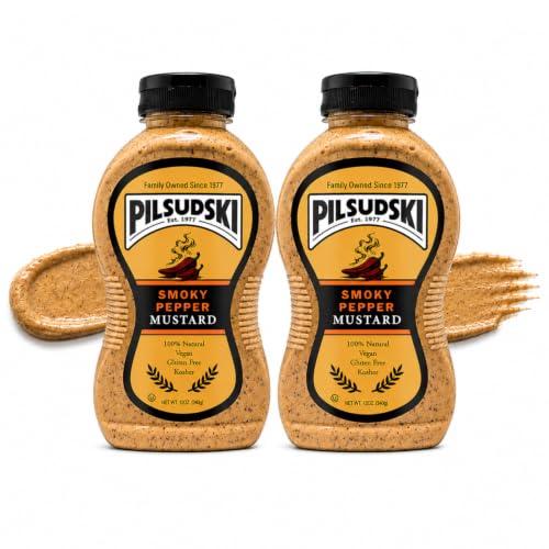 Pilsudski's Brand Mustard - 12oz Squeeze Bottle, Perfect condiments for any dish (12 Fl Oz (Pack of 2), Smoky Pepper)