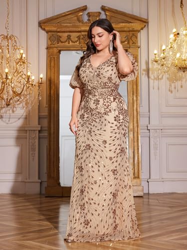 Plus Size Short Sleeves Womens Sequin Evening Dress Formal Gowns Evening Glitter Mermaid Wedding Guest Dresses3