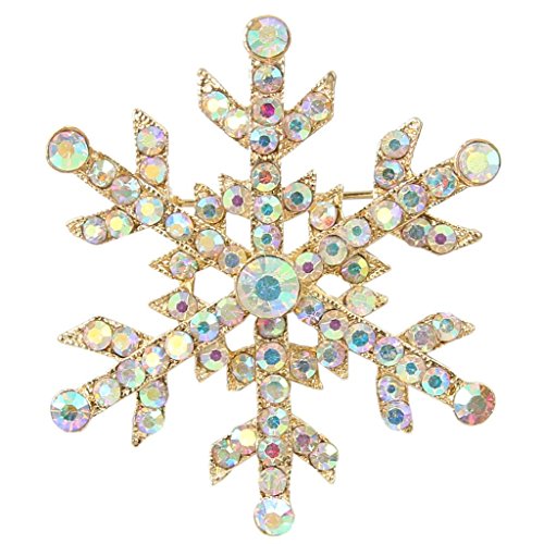 EVER FAITH Austrian Crystal Elegant Winter Snowflake Flower Brooch Pin Iridescent Clear AB Gold-Tone