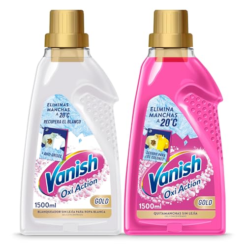 Vanish Oxi Action - Quitamanchas multibeneficio para la ropa en Gel, elimina olores y potenciador del lavado, Pack 1500ml Ropa color + 1500ml Ropa Blanca