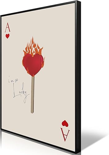 Jesicatmin Arte de pared minimalista rojo moderno con estampado de tarjetas de As de corazones, decoración de pared para dormitorio de adolescentes,