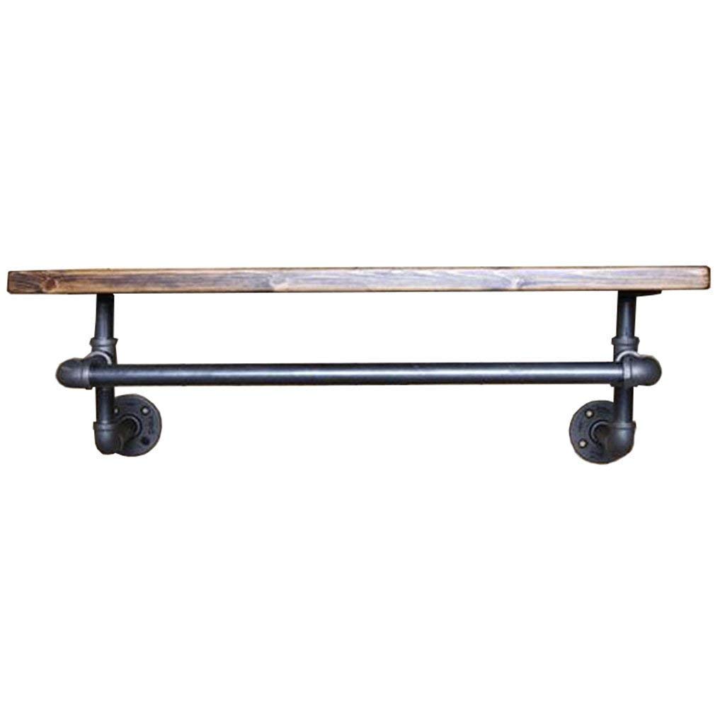 Support mural tuyau de fer et bois massif de 3 cm d'épaisseur au design vintage premium