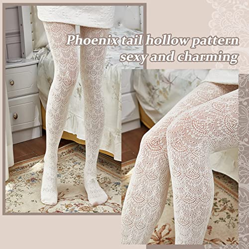 Jagely 3 Pieces Women Fishnet Hollow Out Knitted Patterned Tights Chiffon Lace Stockings Tights Vertical Strips (Classic Style) #TOP5