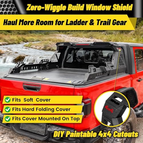 Image of MONOKING Heavy Duty Adjustable Roll Bar with 3rd Brake Light, DIY Color Chase Rack Compatible with Tonneau Cover for 2004-2026 F150 Silverado Sierra 1500 Tundra Gladiator Tacoma, Rugged Carbon Steel