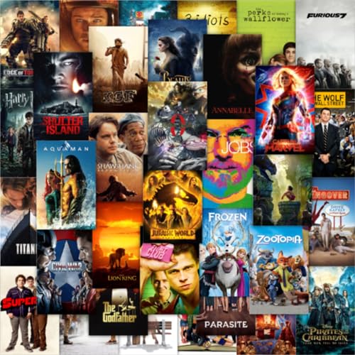 Aesthetic 54 Pcs Movie Poster For Room Wall Decor - 4 x 6 Inches Self Adhesive Posters - Hollywood Bollywood Movies Collage Kit For Girls, Boys, Teens - Wall Art For Bedroom, Living Room, Office