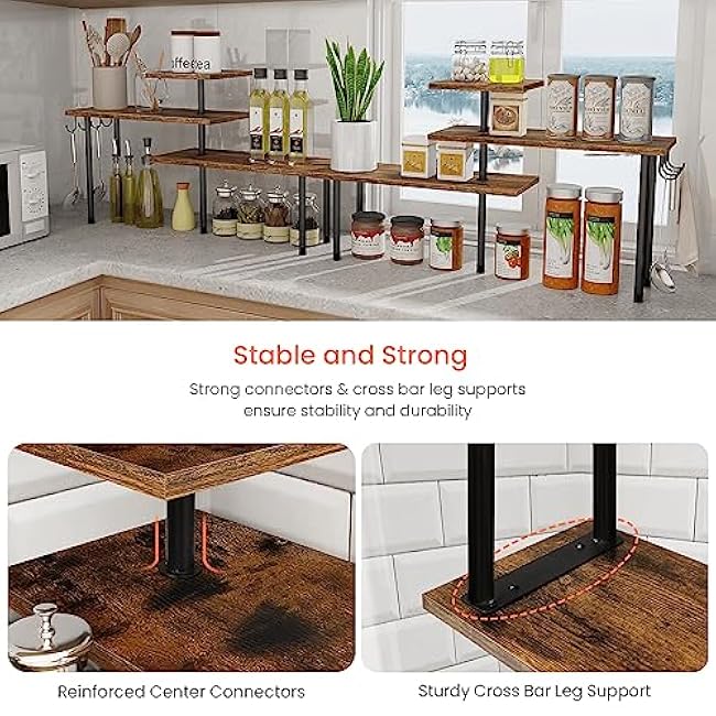 Homode 3 Tier Kitchen Countertop Organizer Corner Shelf Rustic Brown