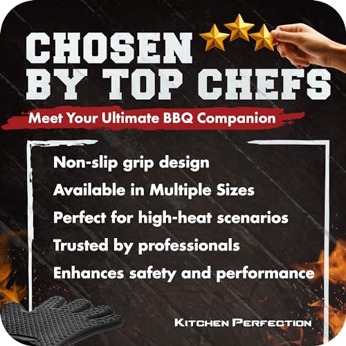 Image of KITCHEN PERFECTION S Silicone Smoker Oven Gloves -Extreme Heat Resistant BBQ Gloves -Handle Hot Food Right on Your Grill Fryer Pit|Waterproof Oven Mitts |Superior Value Set+3 Bonuses