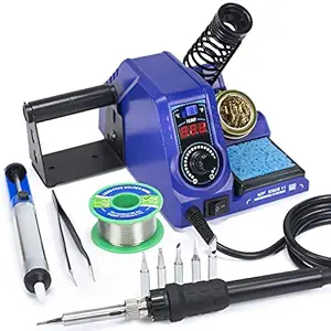 WEP 926LED V3 Soldering Iron Station Kit with Lead-free Solder Wire, 5 Soldering Tips, Tip Cleaner,Tweezers, Desoldering Pump with Temperature Control, Sleep Mode, C-F Conversion Function