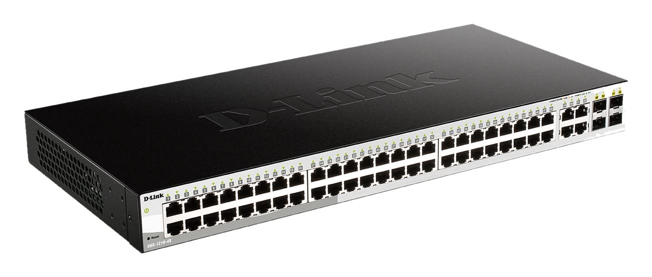 D-Link DGS-1210-48/E Smart Switch Gestito, 48 porte 10/100/1000BASE-T + 4 porte Combo 10/100/1000BASE-T/SFP - Solo cavo di alimentazione UE
