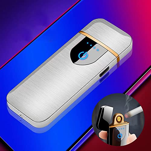 Deluisho Elektronisches Feuerzeug, Lichtbogenfeuerzeug, USB-Aufladung/Winddicht/Langlebiges Touch-Feuerzeug, Taschen-Zigarettenanzünder (Silbrig) Deluisho Elektronisches Feuerzeug, Lichtbogenfeuerzeug, USB-Aufladung/Winddicht/Langlebiges Touch-Feuerzeug, Taschen-Zigarettenanzünder (Silbrig)