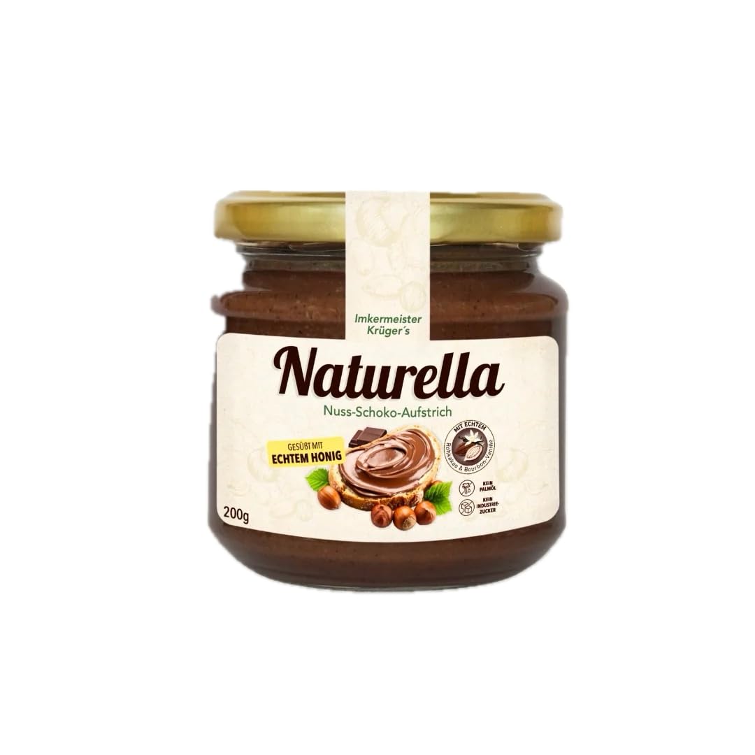 Allgäuer Wanderimkerei Naturella 200g I Nuss-Schoko-Aufstrich mit Imkerhonig & echter Bourbon-Vanille I Ohne Palmöl & Industriezucker I Kraftvolle Essenz peruanischen Kakaos