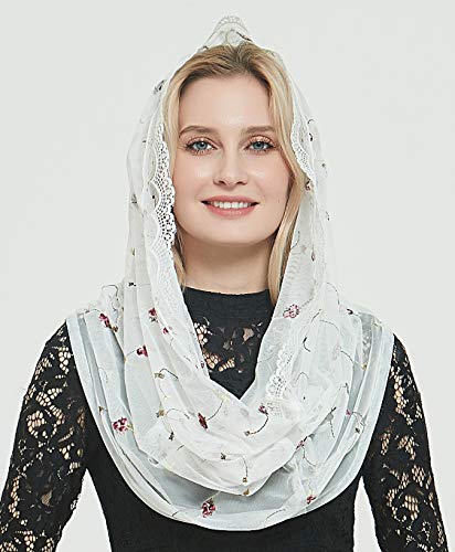 Orthodox Veil Head Covering with Embroidered Flowers Catholic Chapel Mantilla veil V502