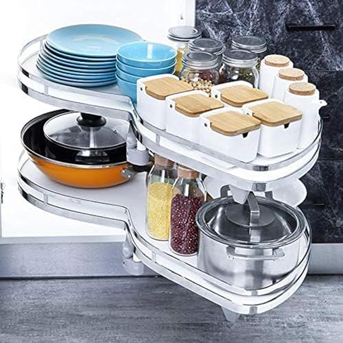 Corner Pull Out Storage Organizer for 36-Inch Cabinets - Carousel Twin Shelf Design for Efficient Kitchen Space-Saving in Corner Cabinets