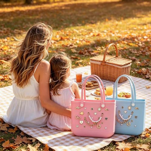 Image of yuboo Charms for Bogg Bag, 26Pcs Accessories Butterfly Bow Pearl Chain DIY Cute Decoration Bag Charm for Bogg Bag Rubber Tote Fall Bags Decoration Charms for Girls Women