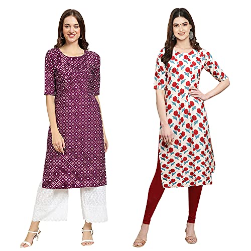 Image of Pinkmint Designer Woman's Crepe Multicolored Straight Kurta [A-355-330]