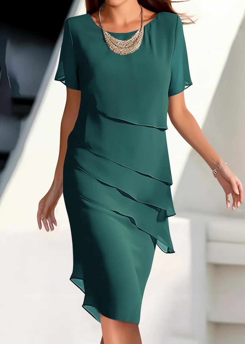 Onsoyours Femmes Robe en Mousseline De Soie Élégante Col Rond Robes Chic Patchwork Mini Robe Club Party Cocktail Décontracté Streetwear