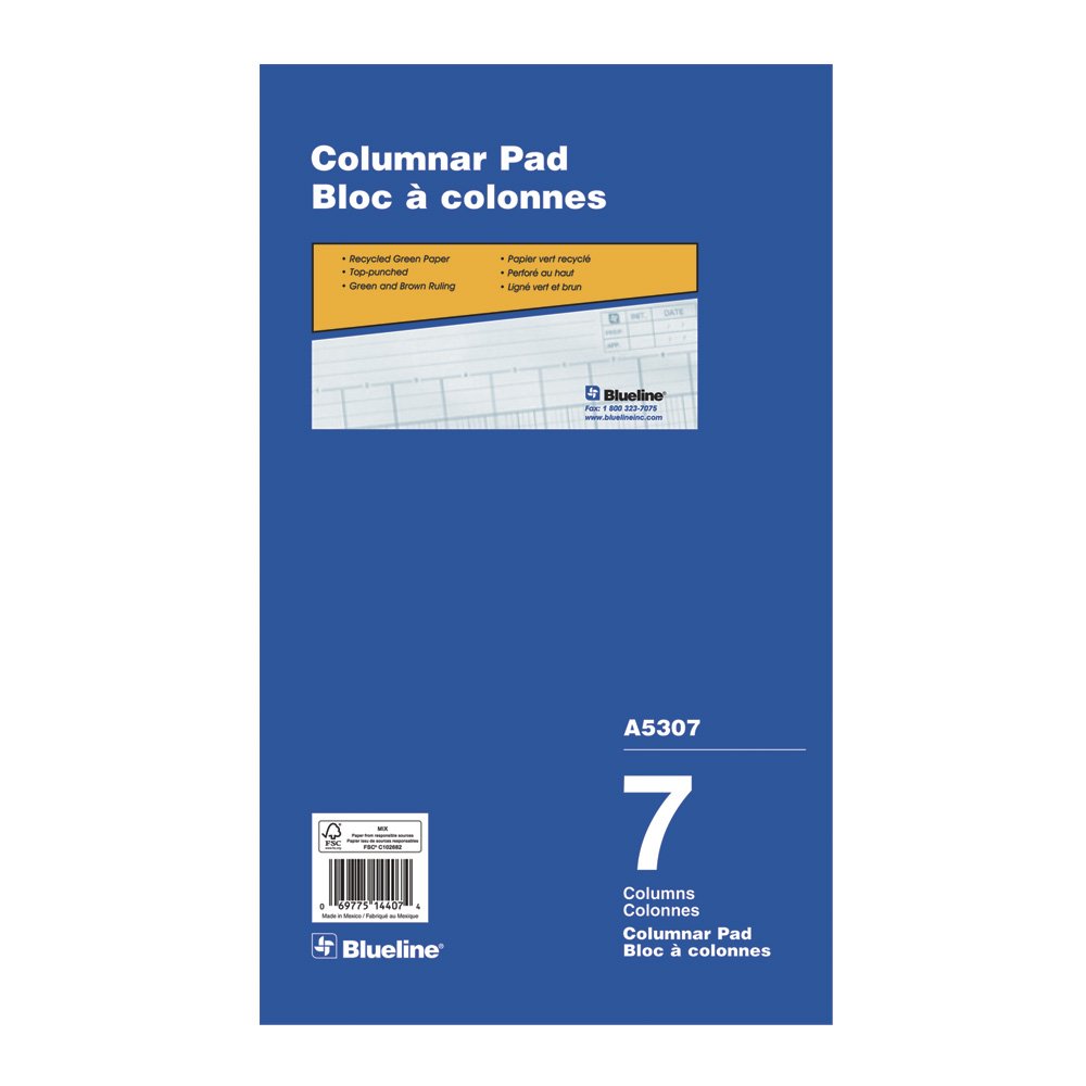 Columnar Pad, Glued Top Binding, 7 Columns, 50 Sheets, 8-1/4