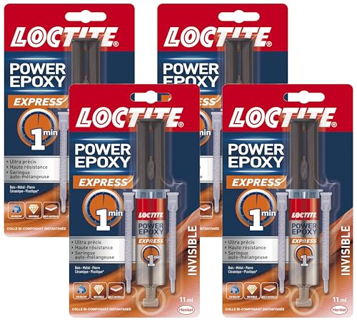 Loctite, Epoxy Express 1 Min Invisible Rapide, Colle Multi-matériaux, seringue 11ml (Lot de 4)