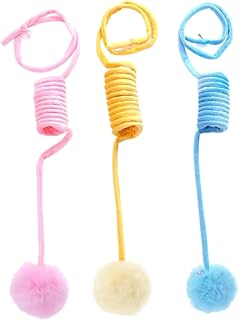 LLINthy Juego de 3 bobinas de felpa para gatitos para que los gatitos persigan coloridos y elásticos de felpa