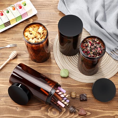 Image of Patelai 4 Pcs Plastic Jars Wide Mouth with Lids,32 Ounce,Amber | Travel Size for Creams Oils, Clear Round Storage Cosmetics Containers, Leak Proof Screw on Lids for Makeup Beauty DIY