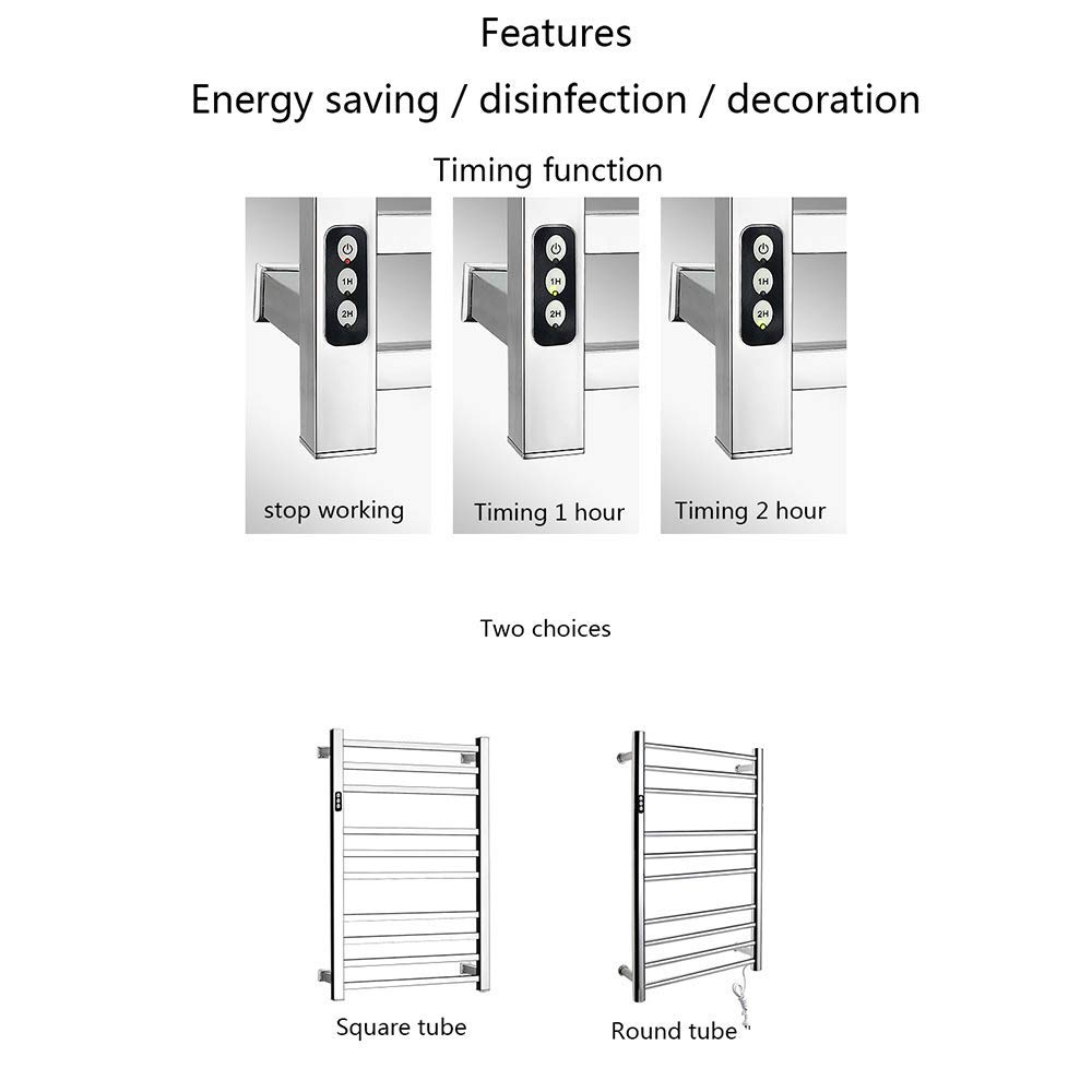 Toallero eléctrico doméstico, radiador Calentador de Toallas de Acero Inoxidable 304 y toallero de Pared, radiador de baño de Ahorro de energía + desinfección + Secado