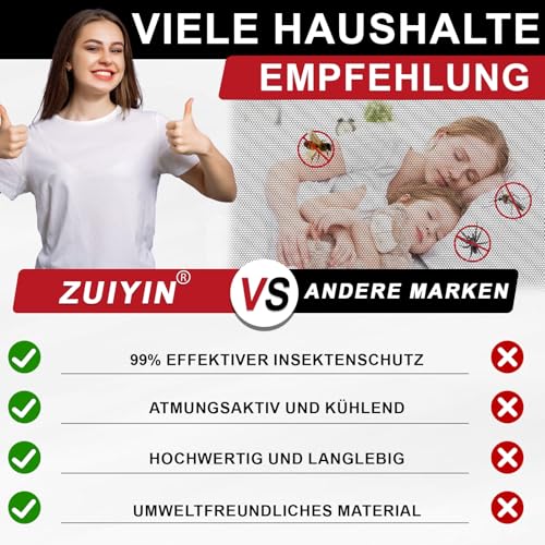 ZUIYIN Fliegengitter für Fenster - 150x180cm - Ohne Bohren Insektenschutz Fenster Zuschneidbar mit Starker Klettband Fliegennetz & Mückennetz für Fenster