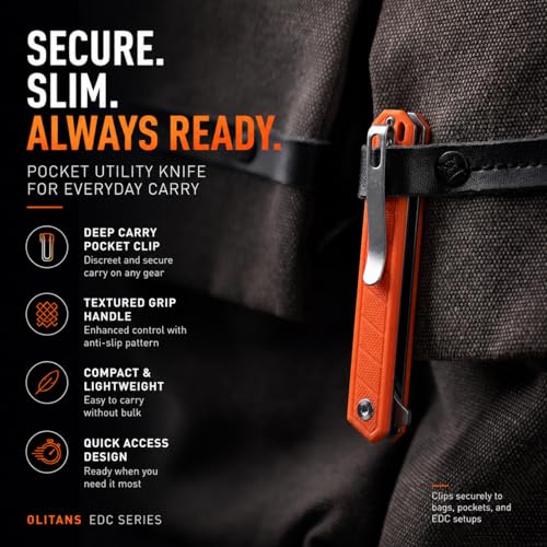 Image of OLITANS G046 Mecha Mini Slim Folding Scalpel with 5pcs #24 and 5pcs #60 G10 Handle with Liner Lock, Utility EDC Pocket Knife with Back Clip(Orange)