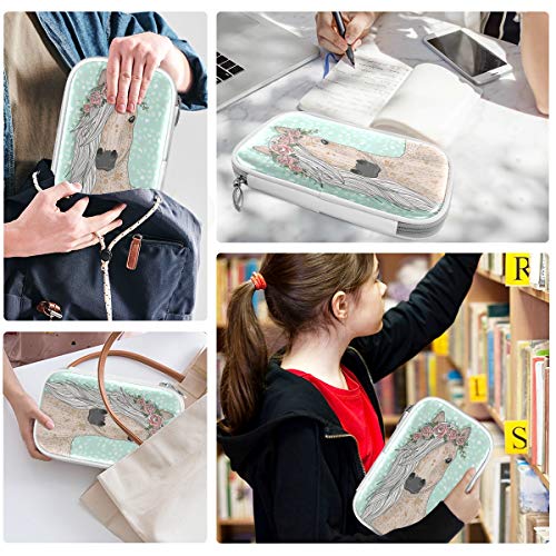 Image of Animal Floral Horse Pencil Bag Case Zipper Pencil Holder Organizer Stationary Pen Bag Cosmetic Makeup Bag Pouch Purse for School Office Supplies