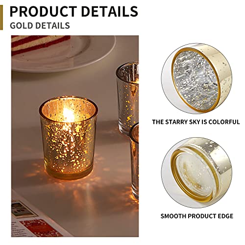 Foryillumi Gold Votive Candle Holders Set Of 24,Christmas Candle, Speckled Mercury Gold Glass Candle Holder Bulk,Ideal For Wedding Centerpieces, Party Supplies, Thanksgiving Day Table Decor #TOP2