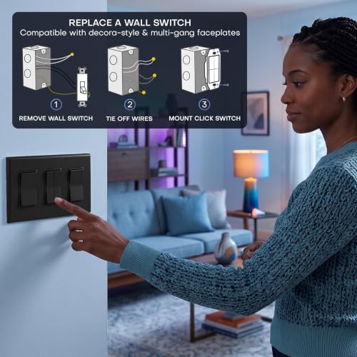 Image of RunLessWire Click for Hue Battery-Free Wireless Smart Switch 2 Pack Black | Dimmable Kinetic Switch Pairs Natively to Philips Hue Bridge, 4 Programmable Buttons to Control Scenes & Areas, 100ft Range